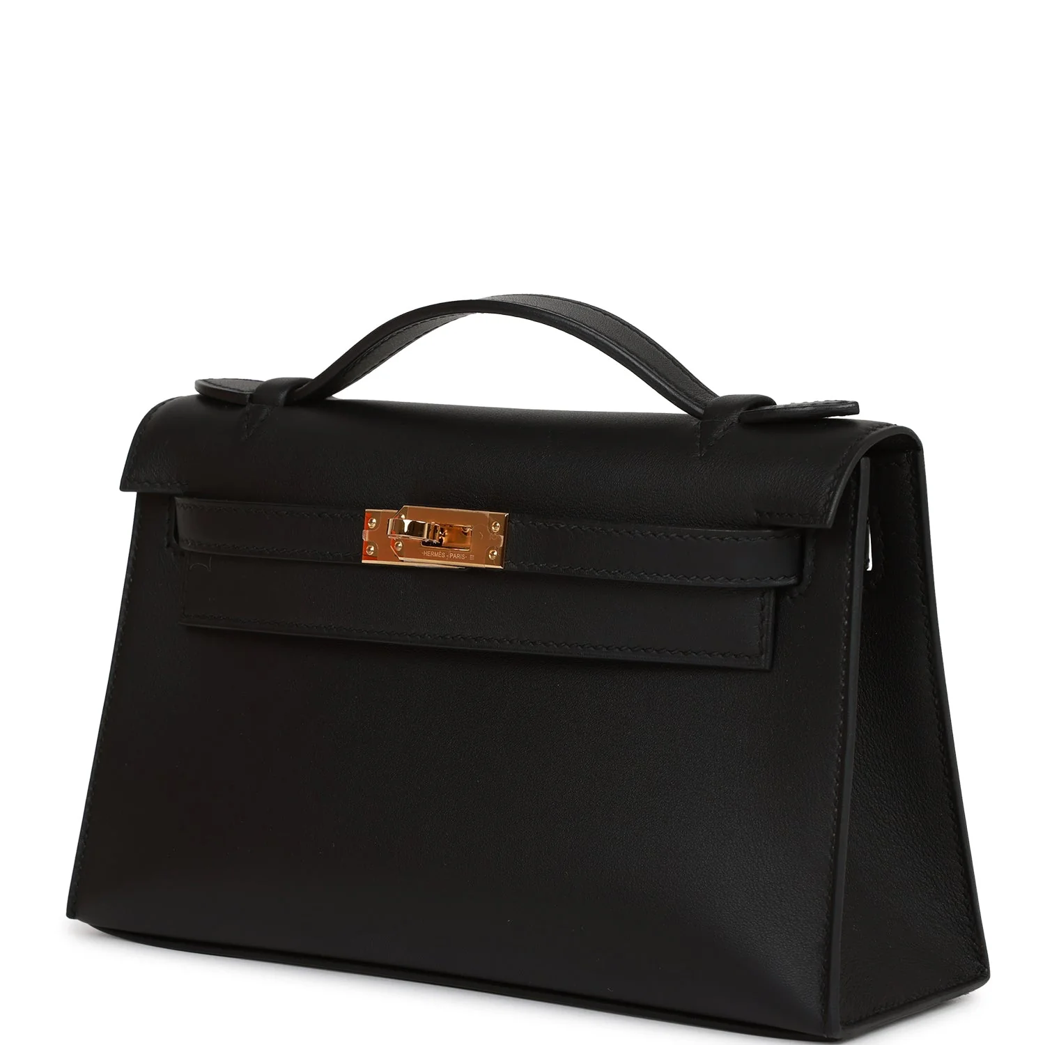 Her Kelly Pochette Black Swift Gold Hardware