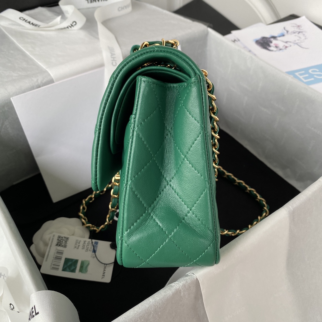 CHANEL CLASSIC 11.12 HANDBAG Lambskin & Brown Metal Green2-A01112