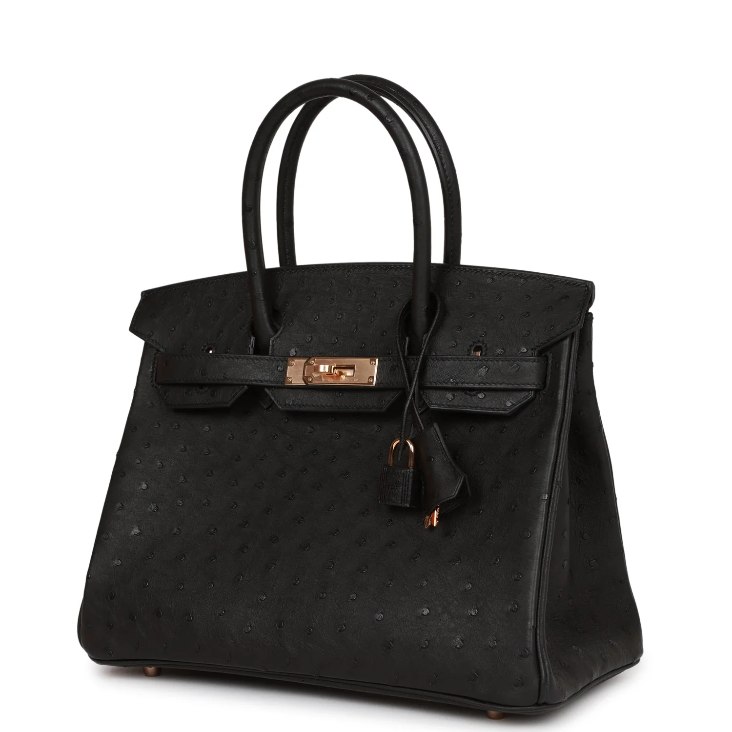 Her Birkin 30 Black Ostrich Rose Gold Hardware