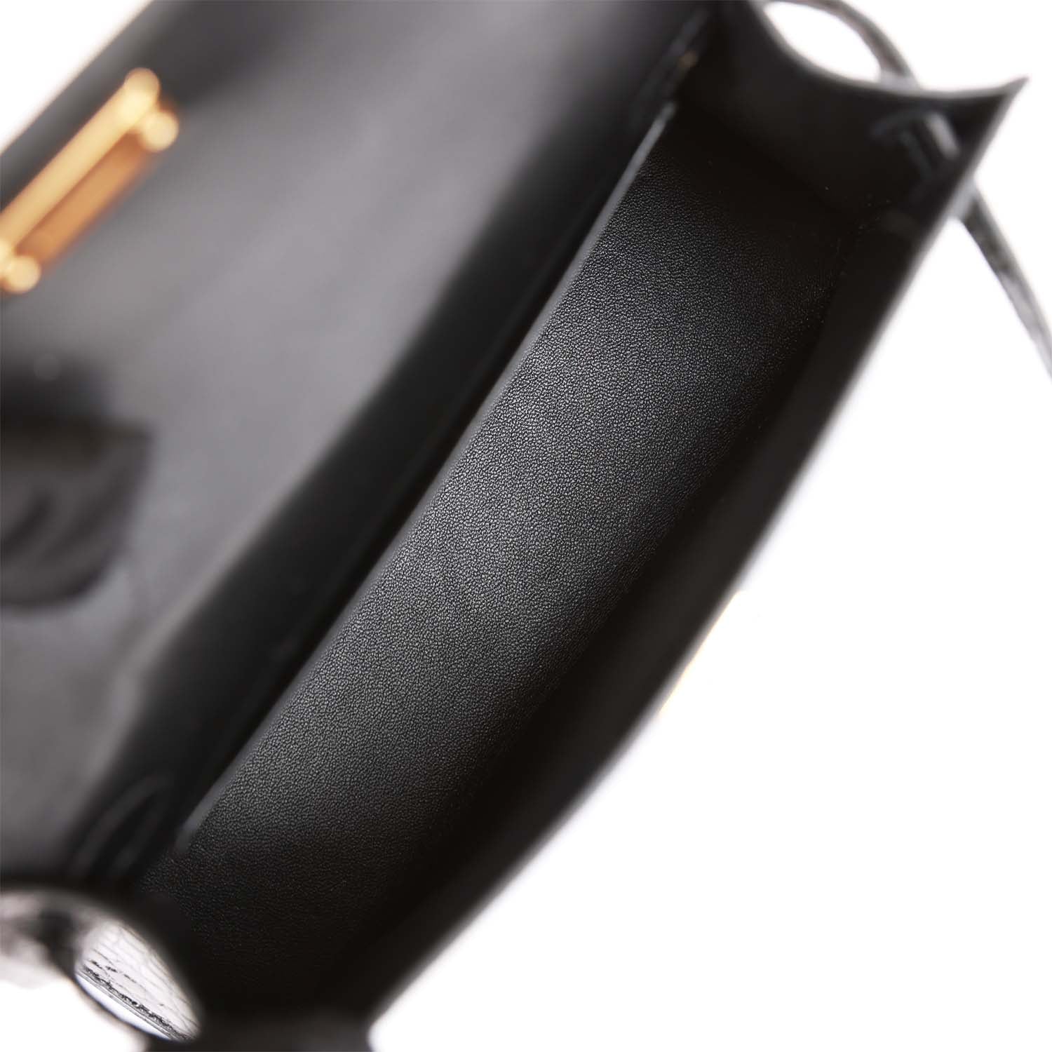 Her Kelly Sellier 20 Black Shiny Alligator Gold Hardware