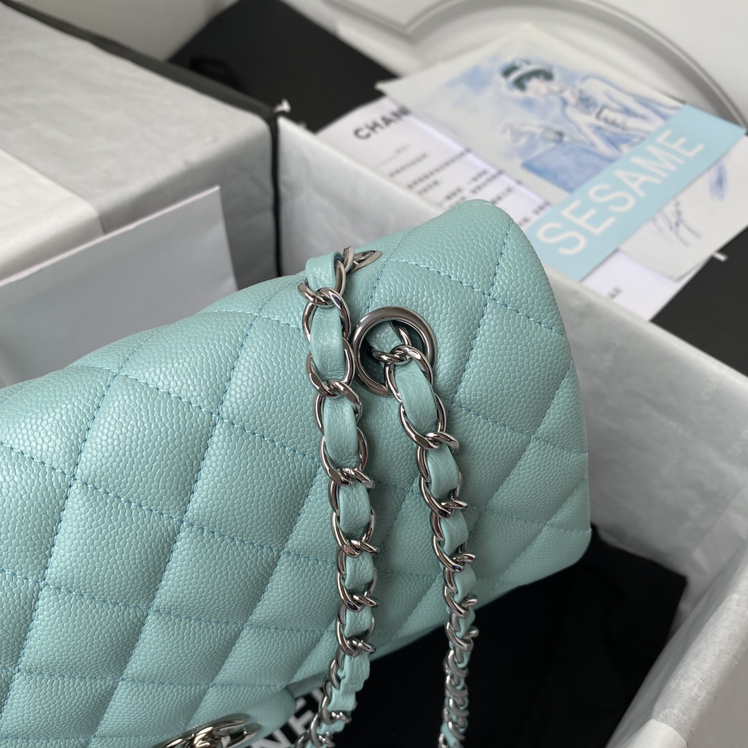 CHANEL CLASSIC 11.12 HANDBAG Lambskin & Brown Metal Blue-A01112