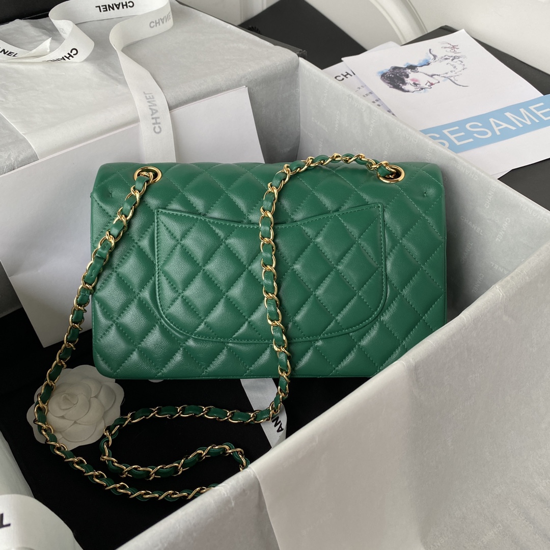 CHANEL CLASSIC 11.12 HANDBAG Lambskin & Brown Metal Green2-A01112