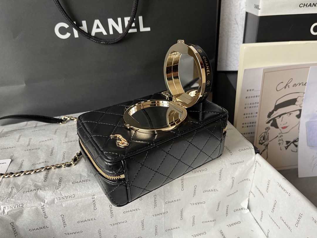 CHANEL Camera bag Sheep leather and gold metal Black-AS4817