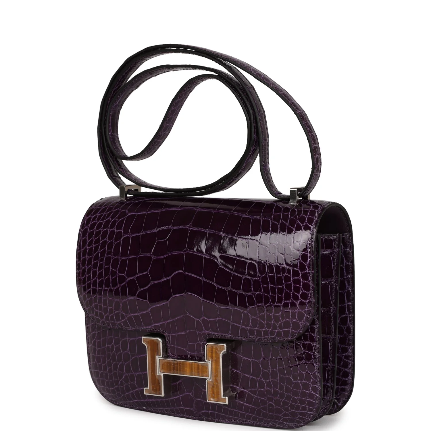 Her Constance 18 Amethyst Shiny Alligator Tigers Eye Quartz Palladium Hardware