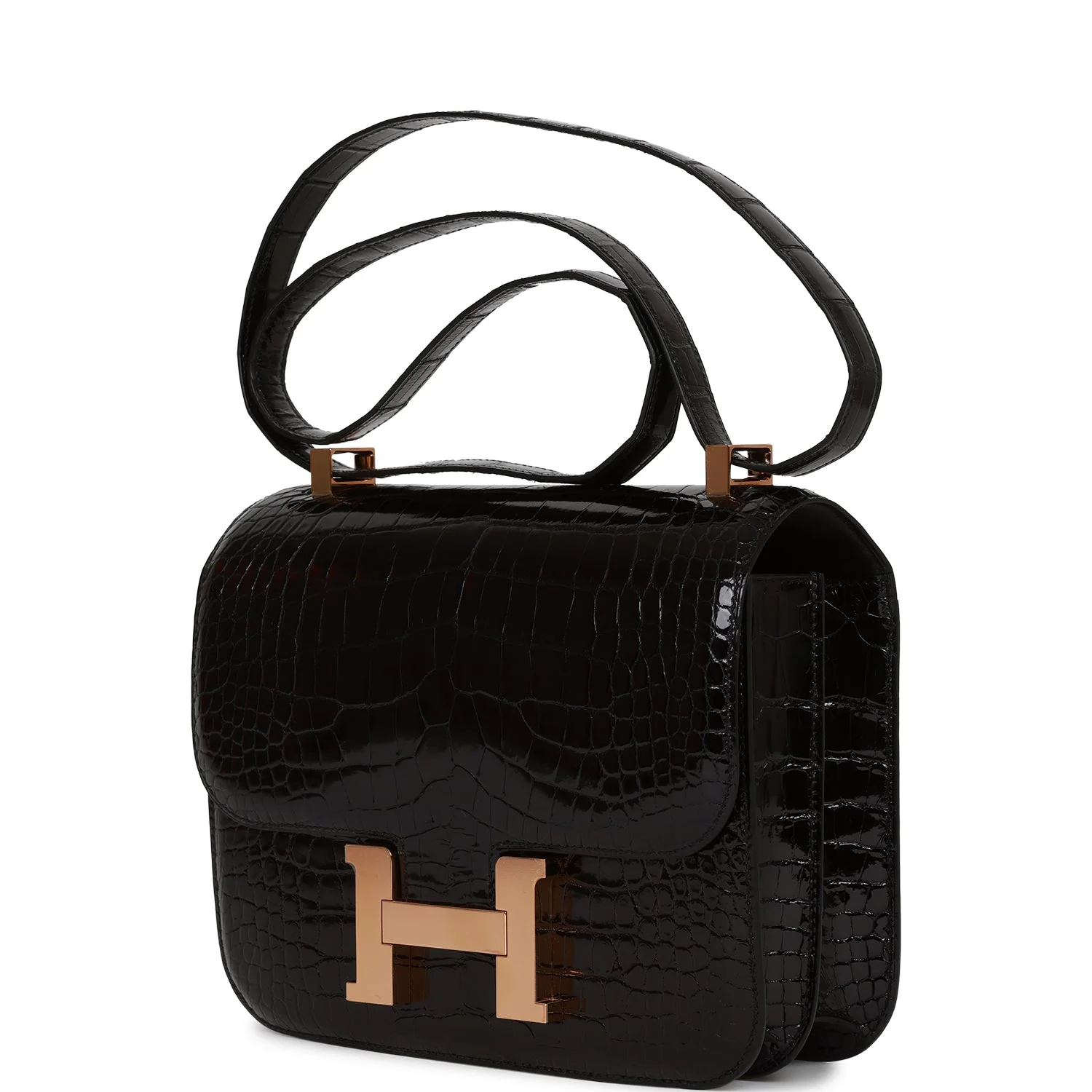 Her Constance 24 Black Shiny Alligator Rose Gold Hardware