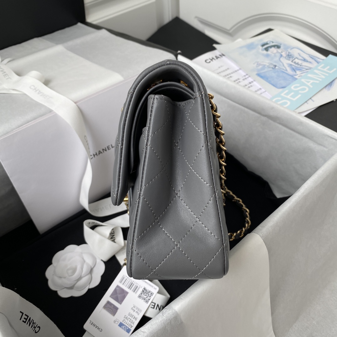 CHANEL CLASSIC 11.12 HANDBAG Lambskin & Brown Metal Dark Grey-A01112
