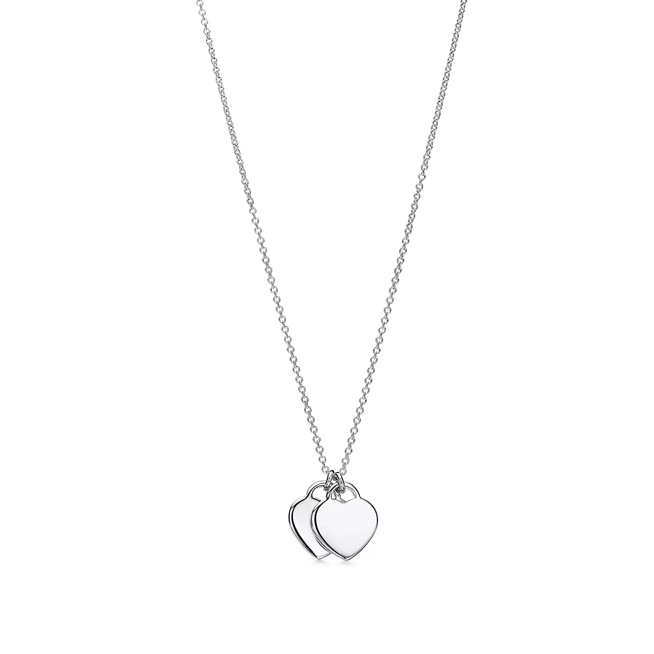 Pink Double Heart Tag Pendant in Silver, Mini