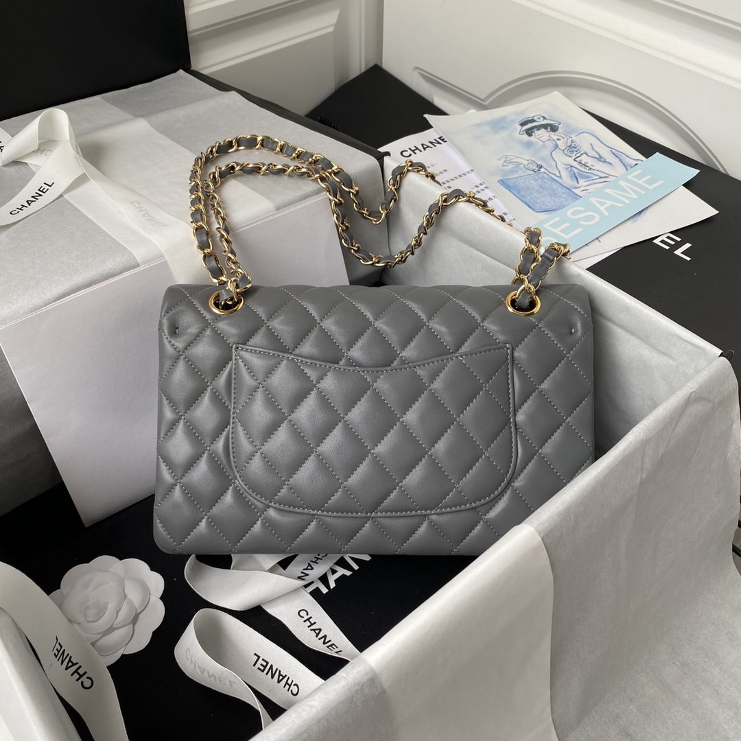 CHANEL CLASSIC 11.12 HANDBAG Lambskin & Brown Metal Dark Grey-A01112