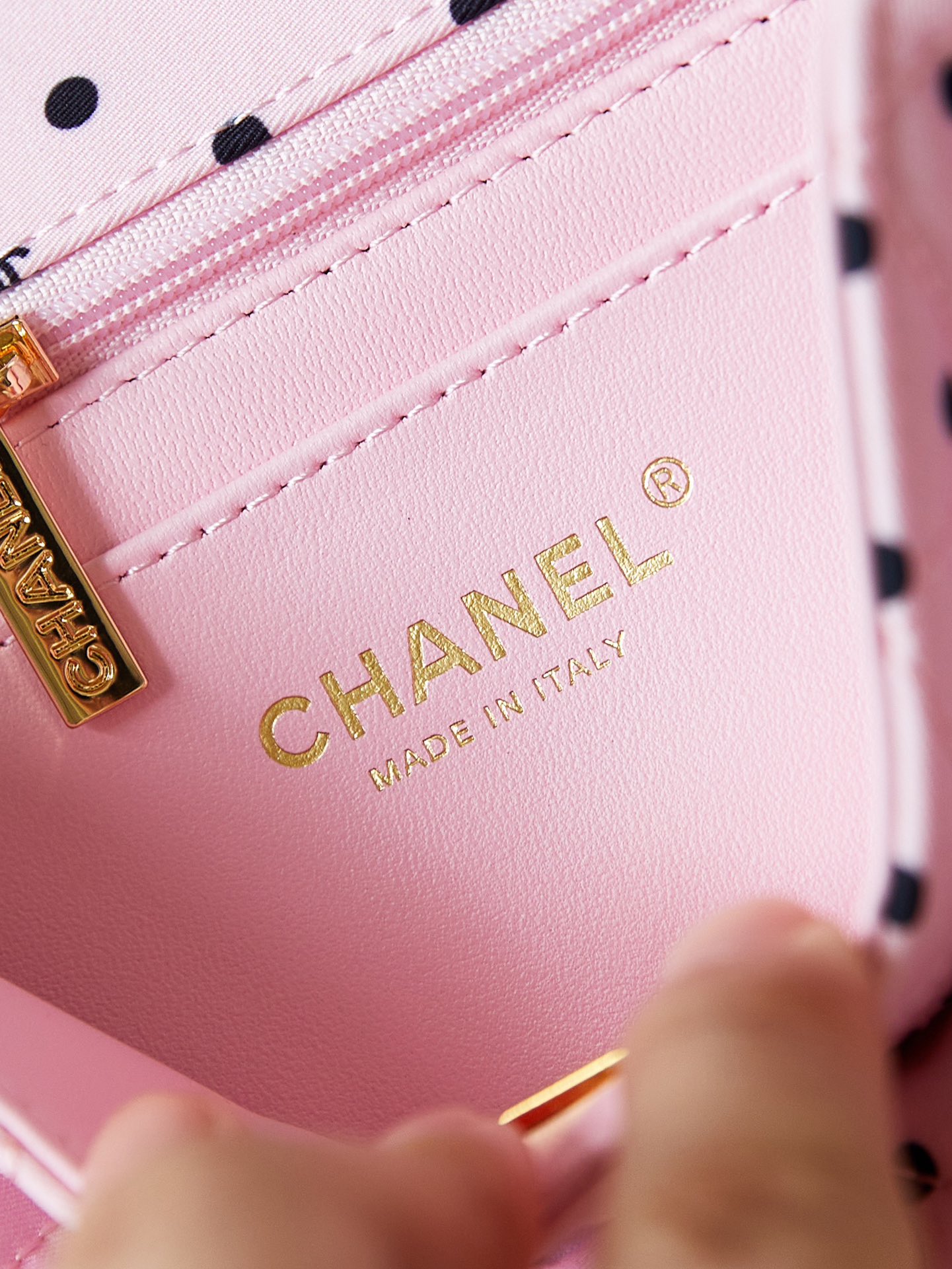 CHANEL Mini Classic Handbag & Gold-Tone Metal Pink Spots-A69900