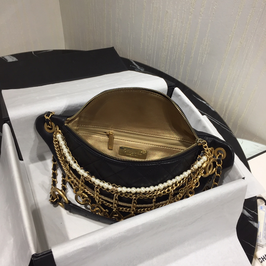 CHANEL Hobo Handbag Black-AS5077