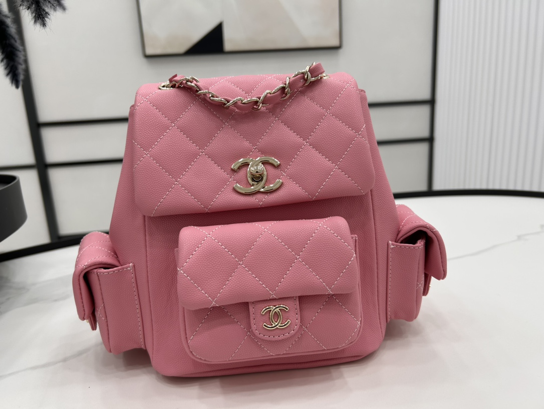 CHANEL Grained Shiny Calfskin & Gold-Tone Metal Rose Pink - AS4398