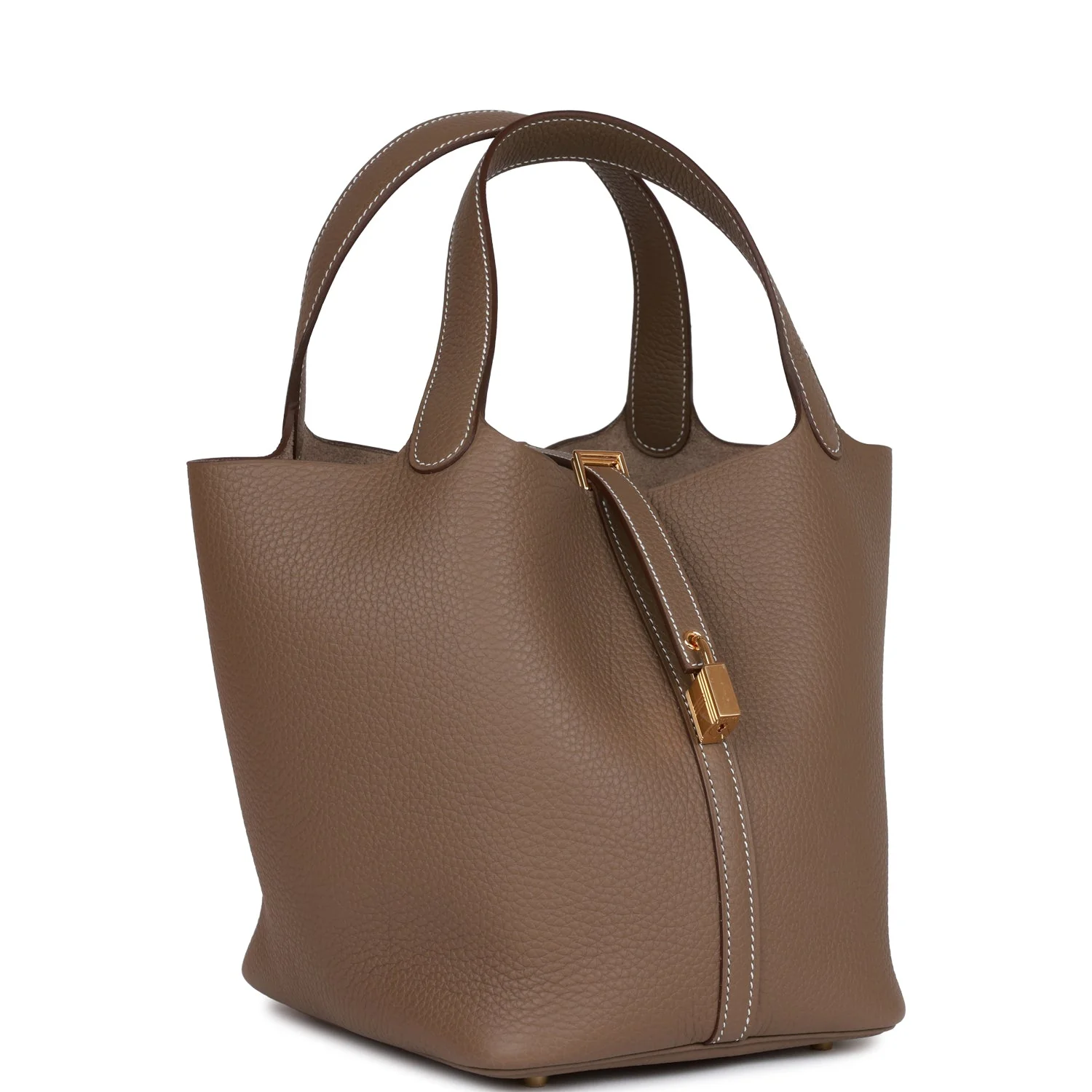 Her Picotin Lock 22 Etoupe Clemence Gold Hardware