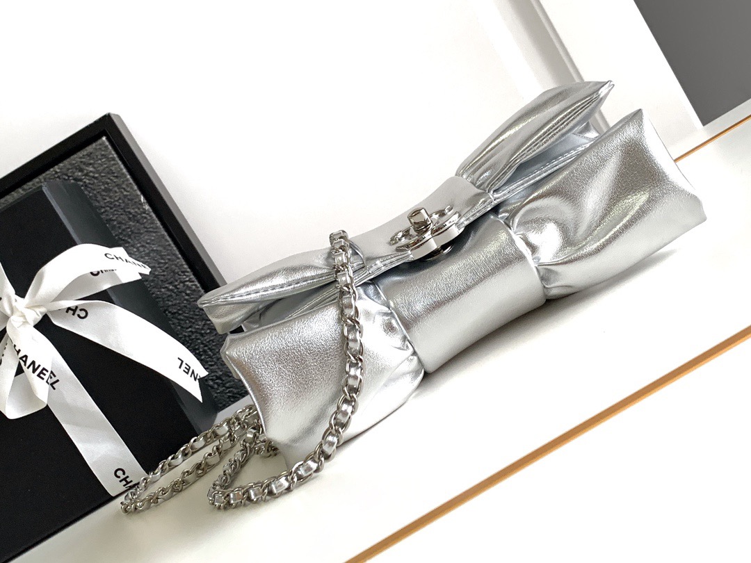 CHANEL Metallic Lambskin & Silver-Tone Metal Silver - AS5129