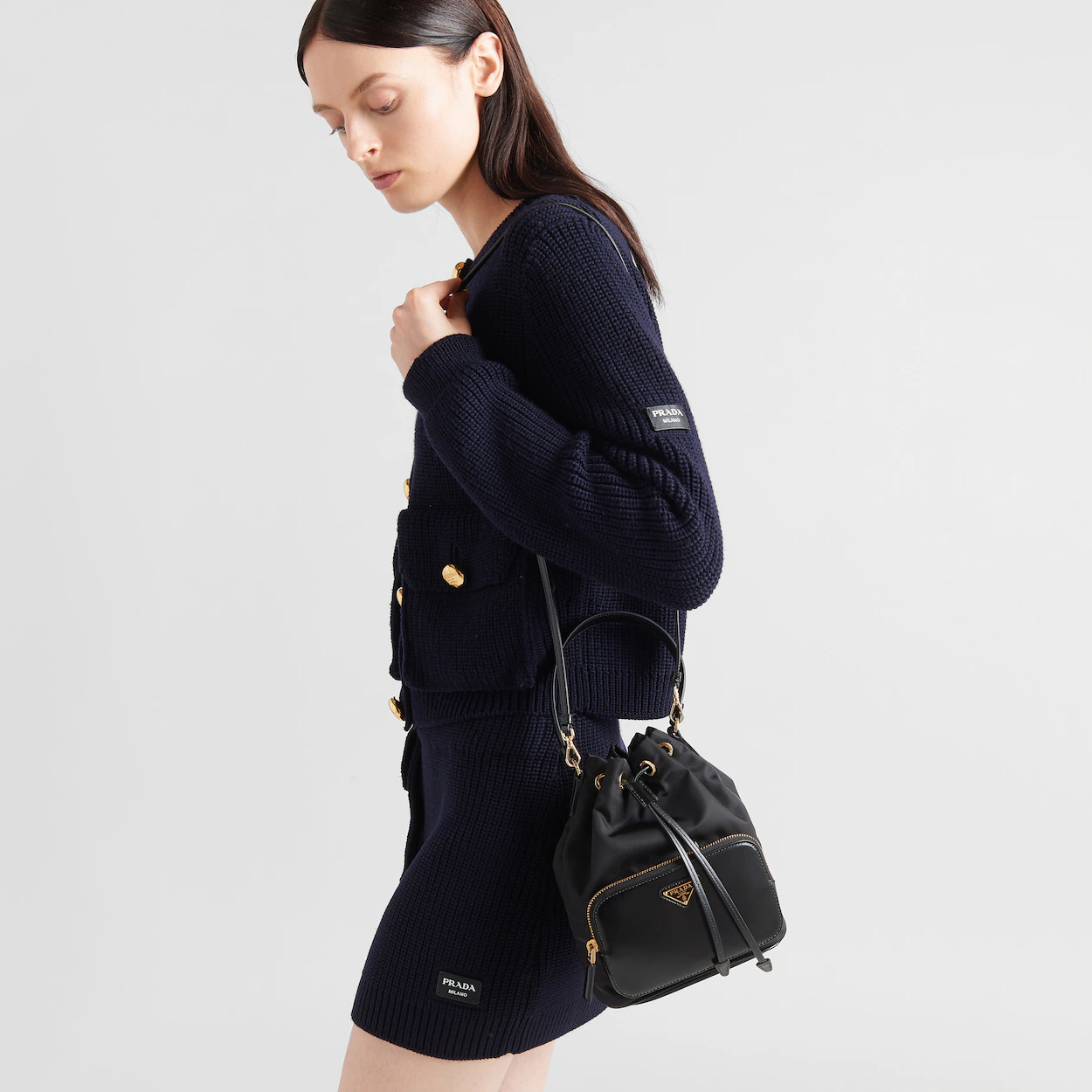 Re-Nylon and brushed leather bag
