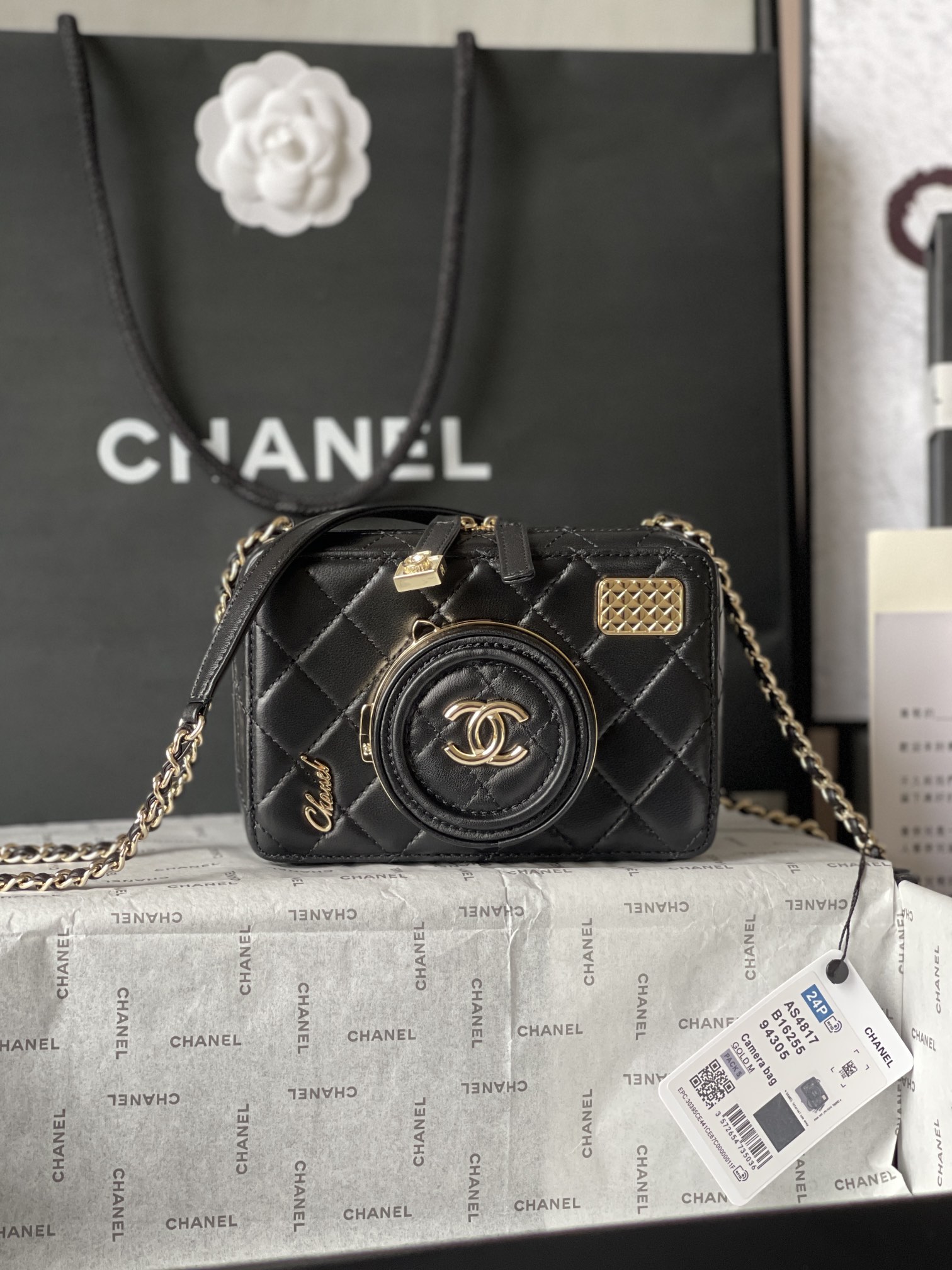 CHANEL Camera bag Sheep leather and gold metal Black-AS4817