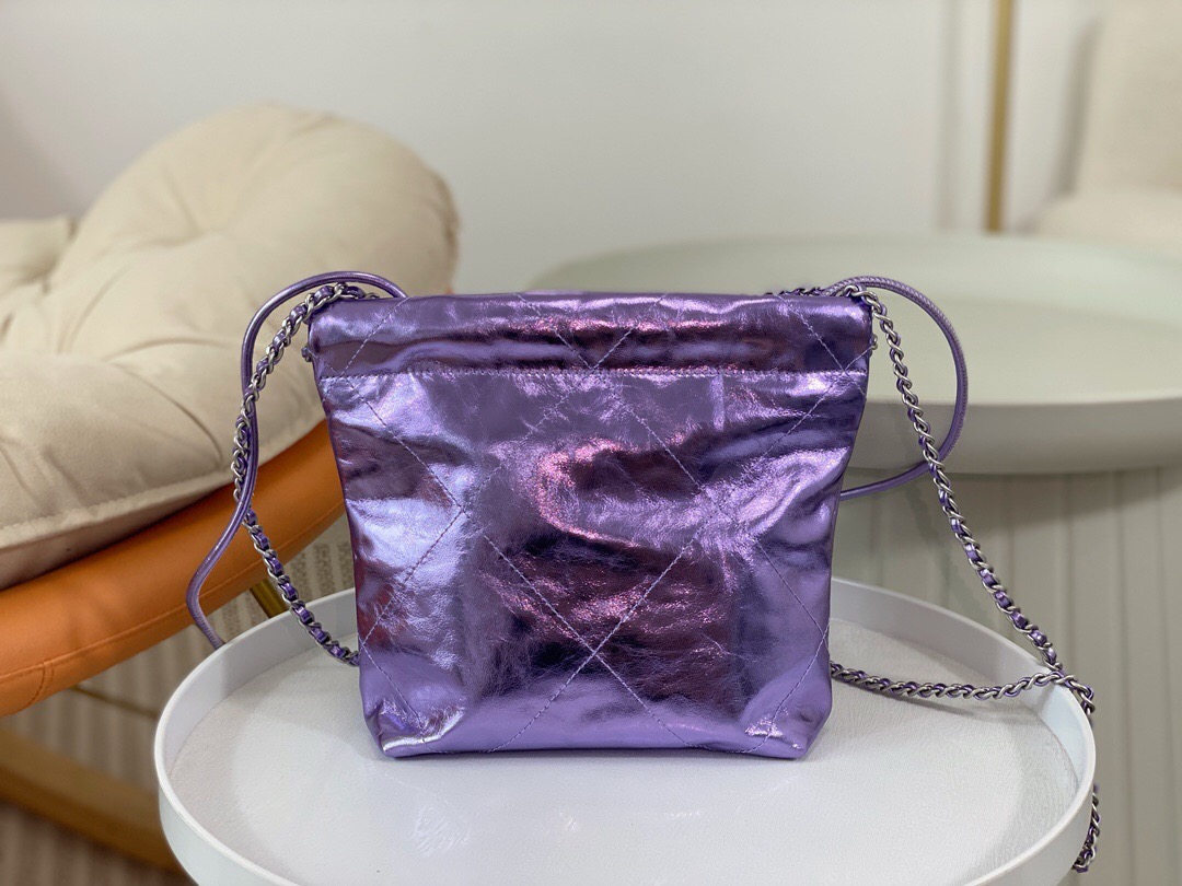 CHANEL  22 Mini HandbagMetallic Lambskin & Lacquered Metal Dark Purple- AS3980