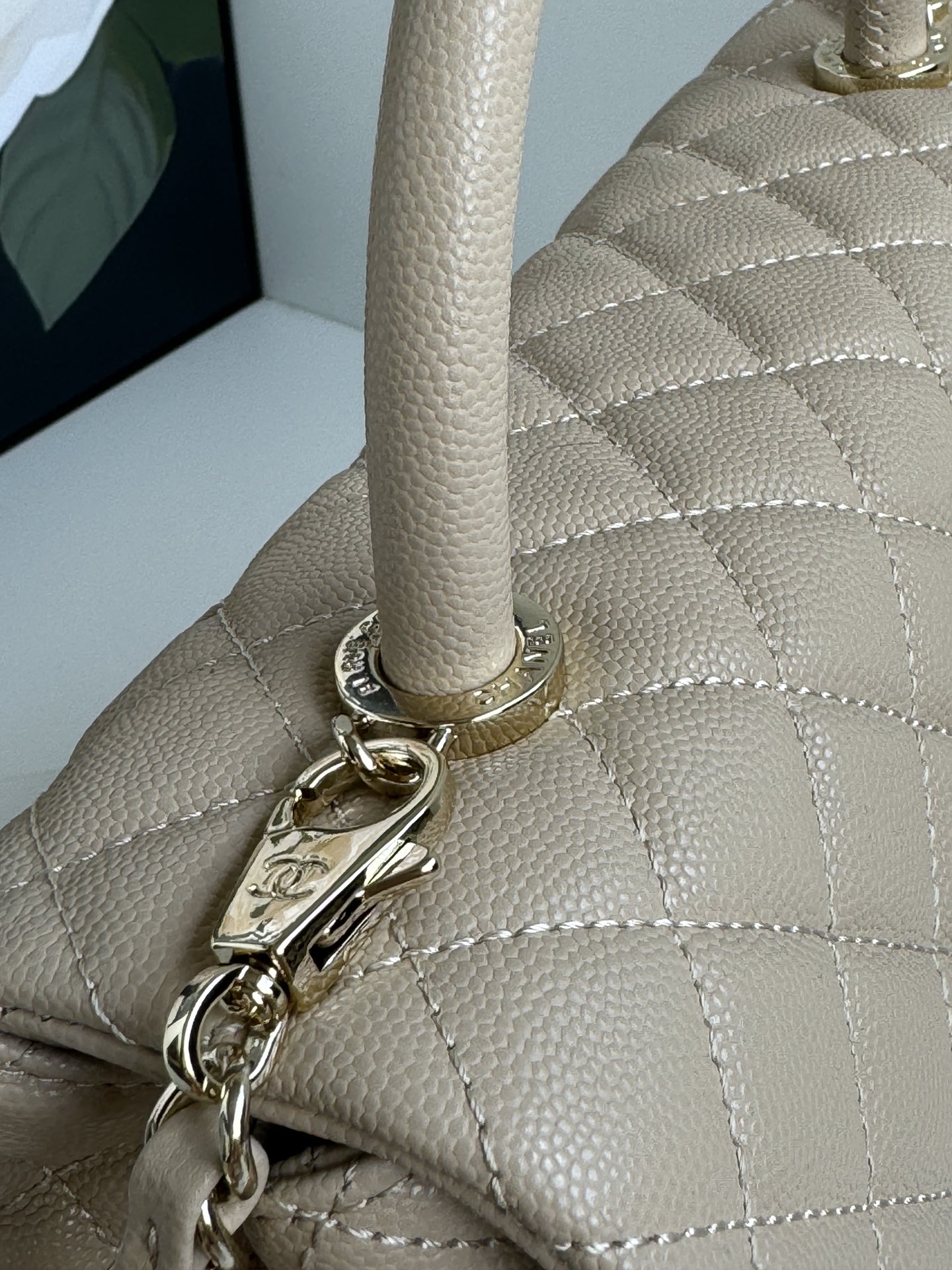 CHANEL Large Flap Bag With Top Handle ﻿Apricot-A92991