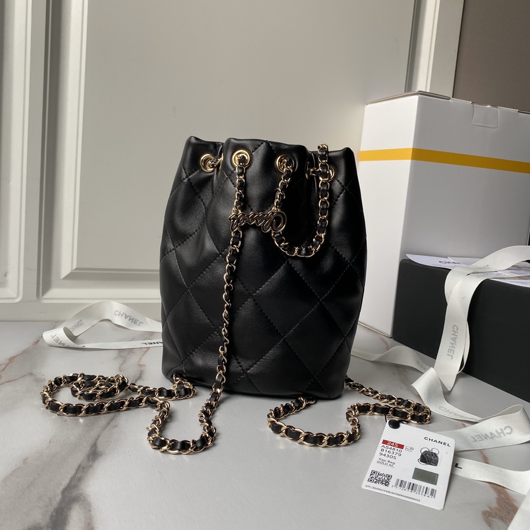 CHANEL Backpacks Shiny Lambskin & Gold-Tone Metal Black-AS4810
