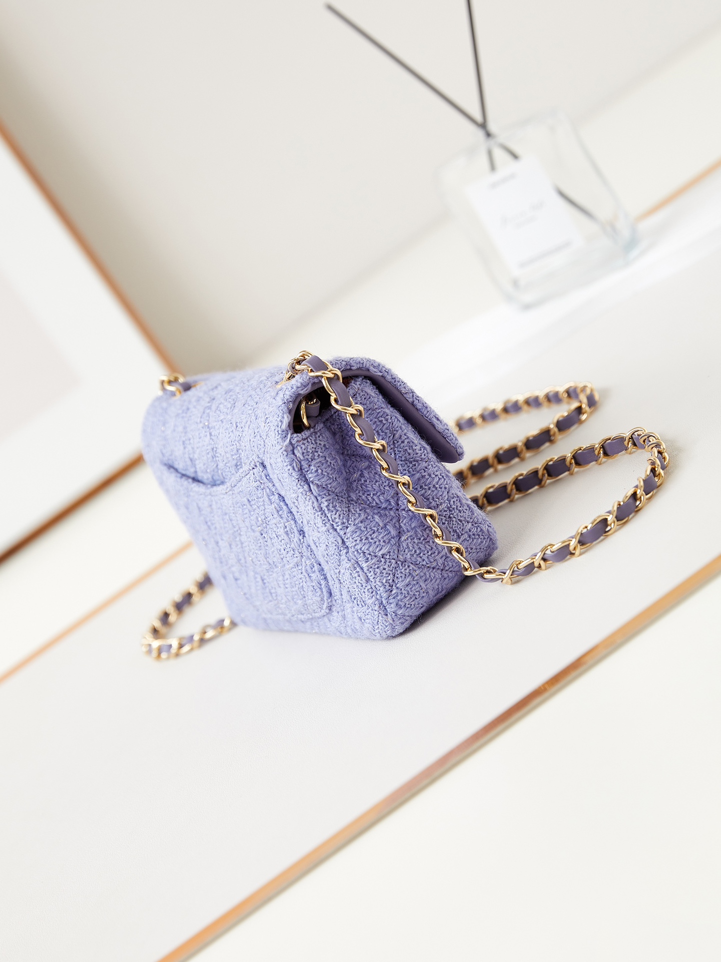 CHANEL Mini Classic Handbag & Gold-Tone Metal Purple-A69900