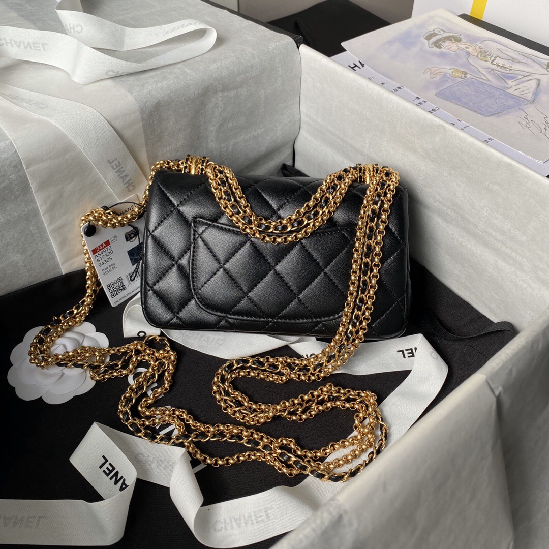 CHANEL Mini flap bag Polished lambskin with gold coloured metal black-AS4972