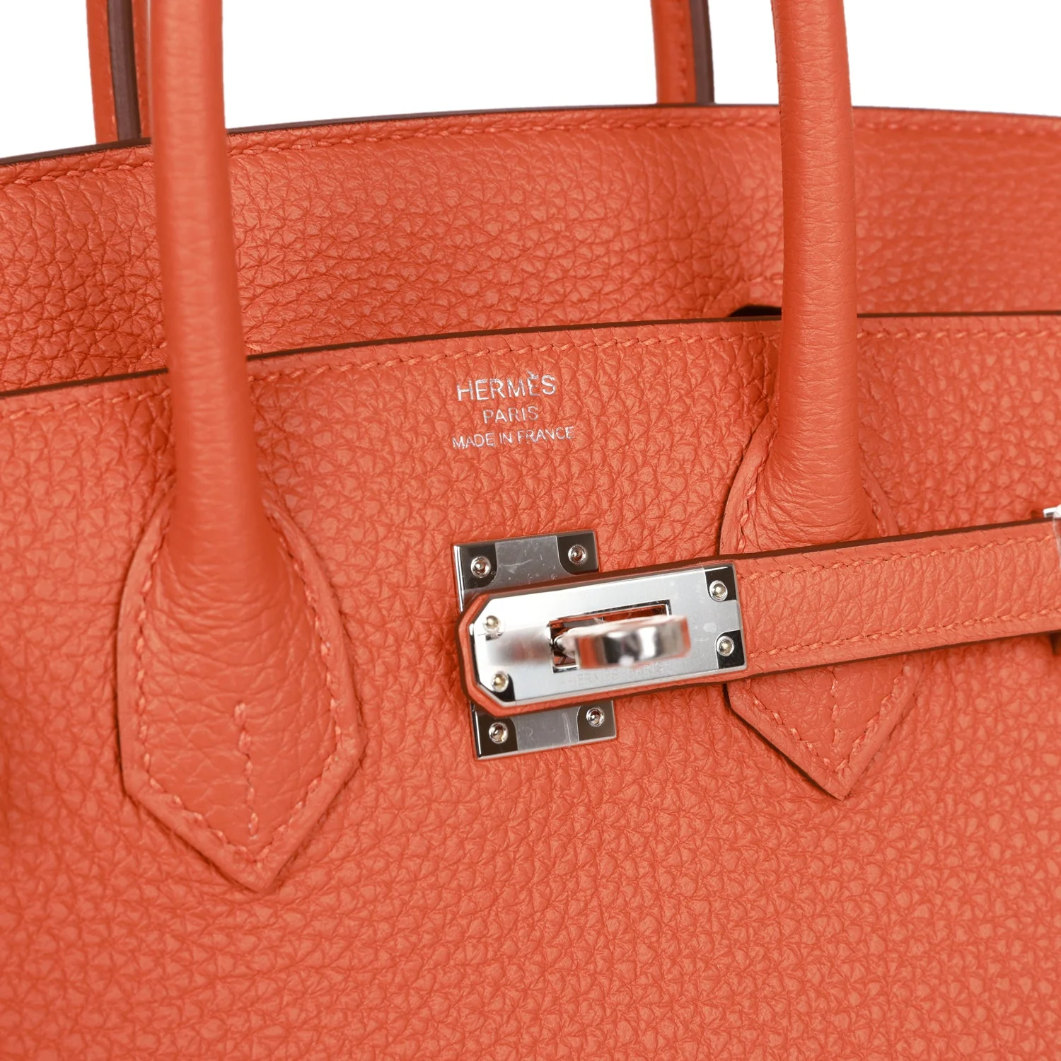 Her Birkin 25 Orange Togo Palladium Hardware