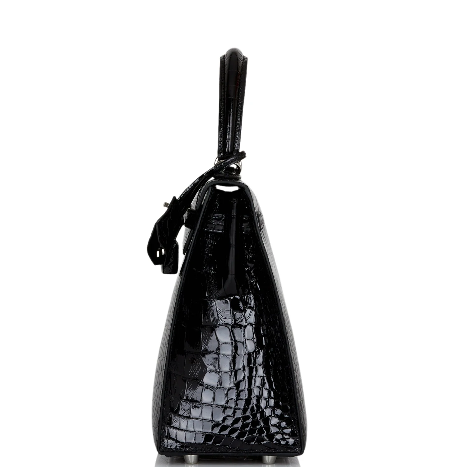 Her Kelly Sellier 25 Black Shiny Alligator Palladium Hardware