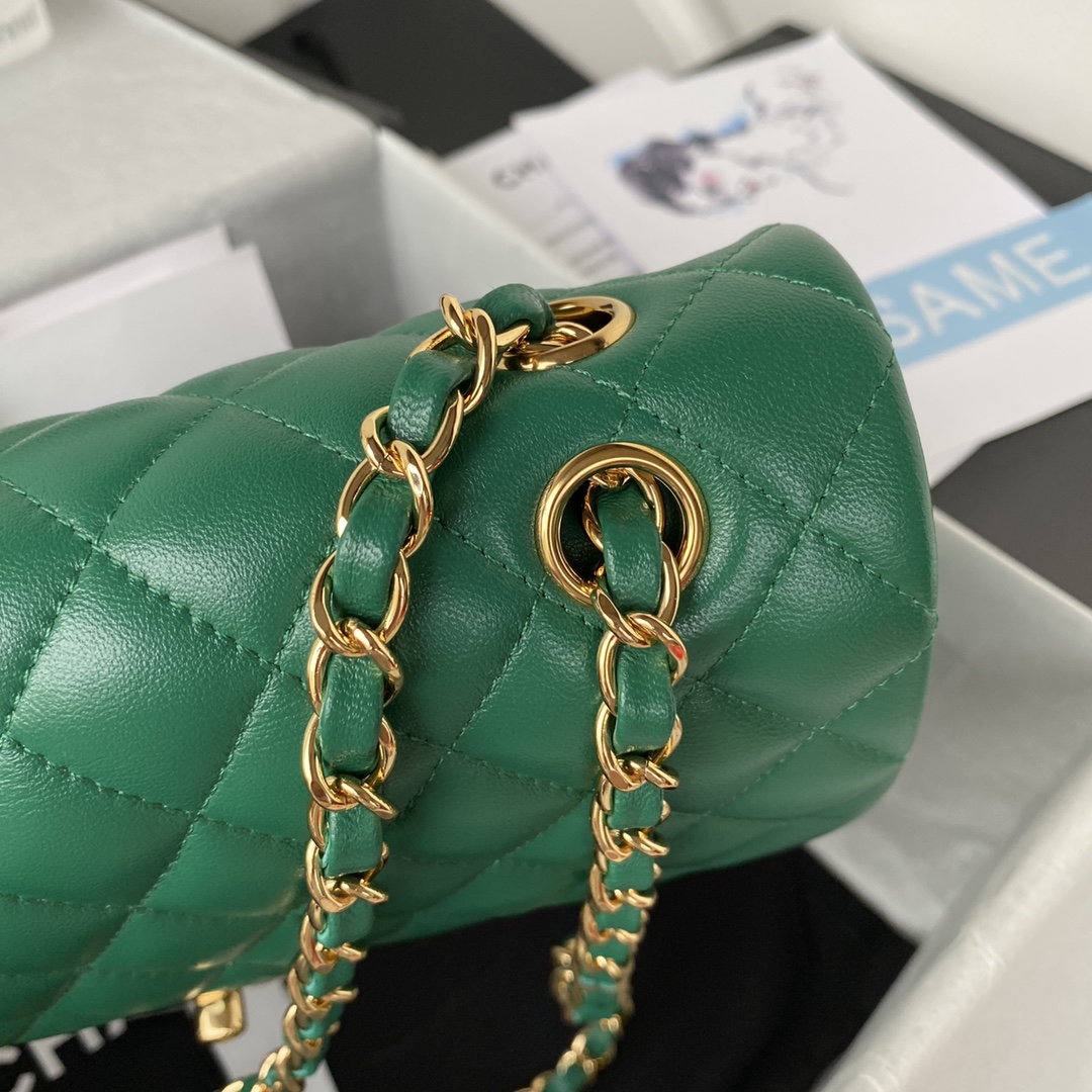 CHANEL CLASSIC 11.12 HANDBAG Lambskin & Brown Metal Green2-A01112