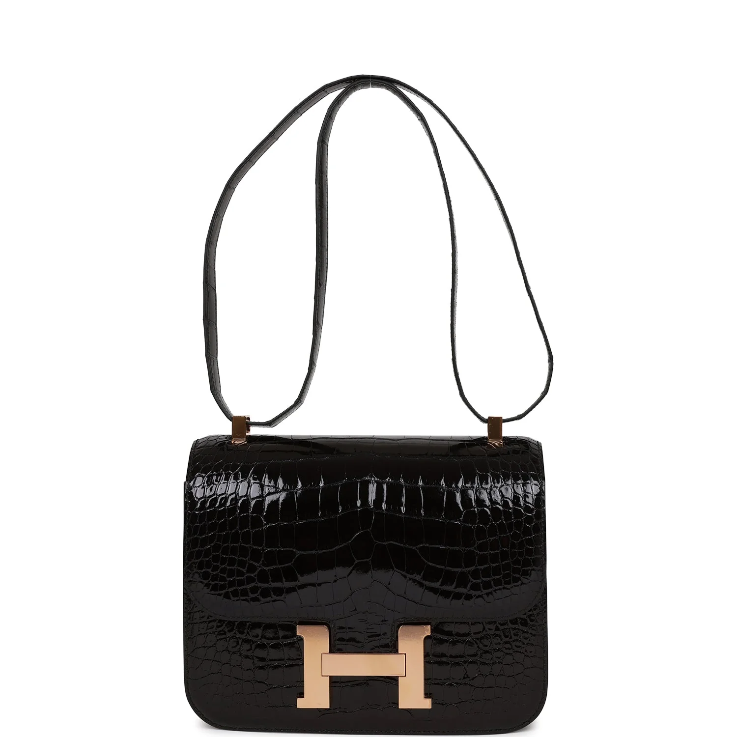 Her Constance 24 Black Shiny Alligator Rose Gold Hardware