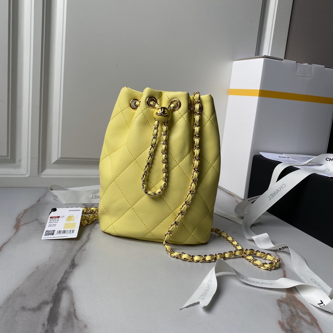 CHANEL Backpacks  Shiny Lambskin & Gold-Tone Metal Yellow-AS4810