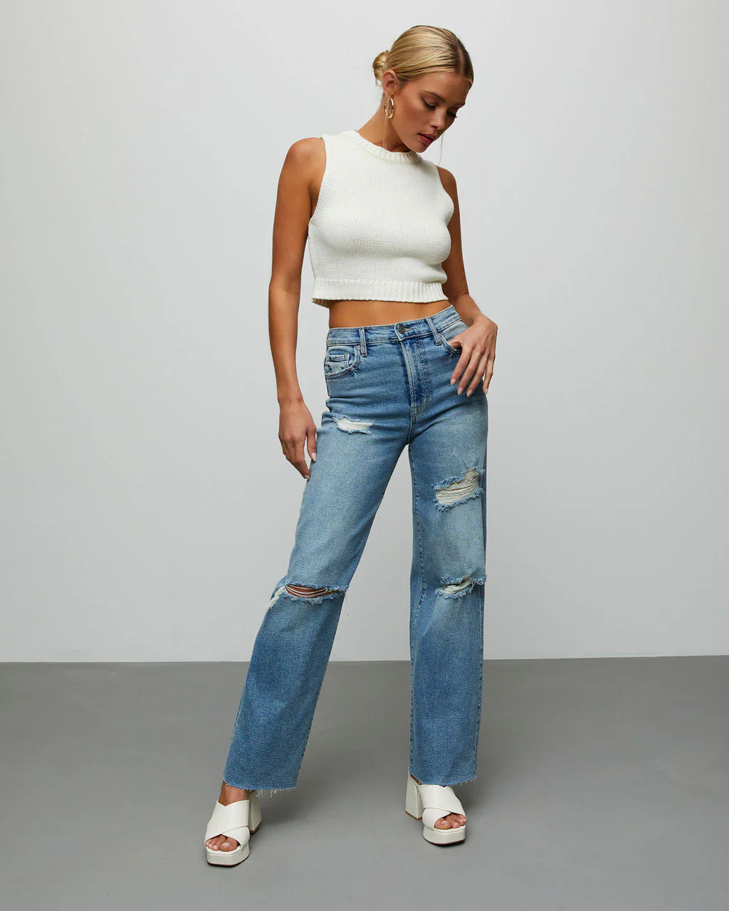 Bronte High Rise Distressed Wide Leg Jeans