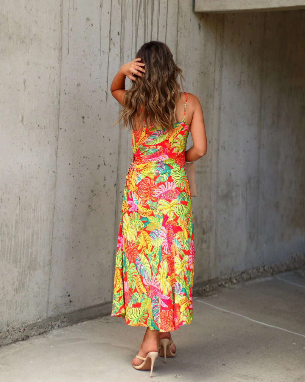 Eliana Cutout Tropical Slip Midi Dress