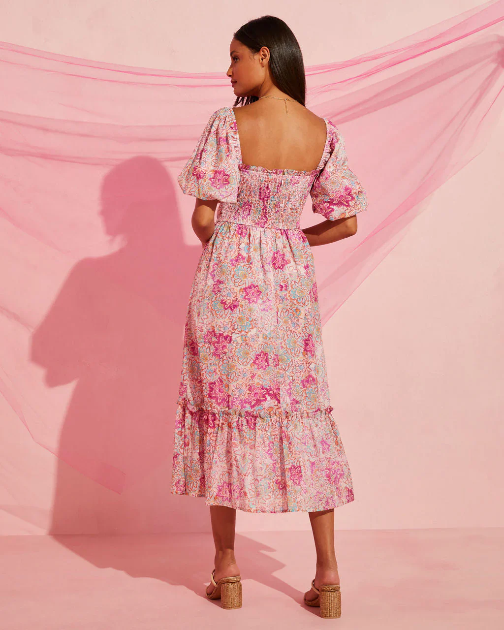 Garden Party Cotton Puff Sleeve Midi Dress