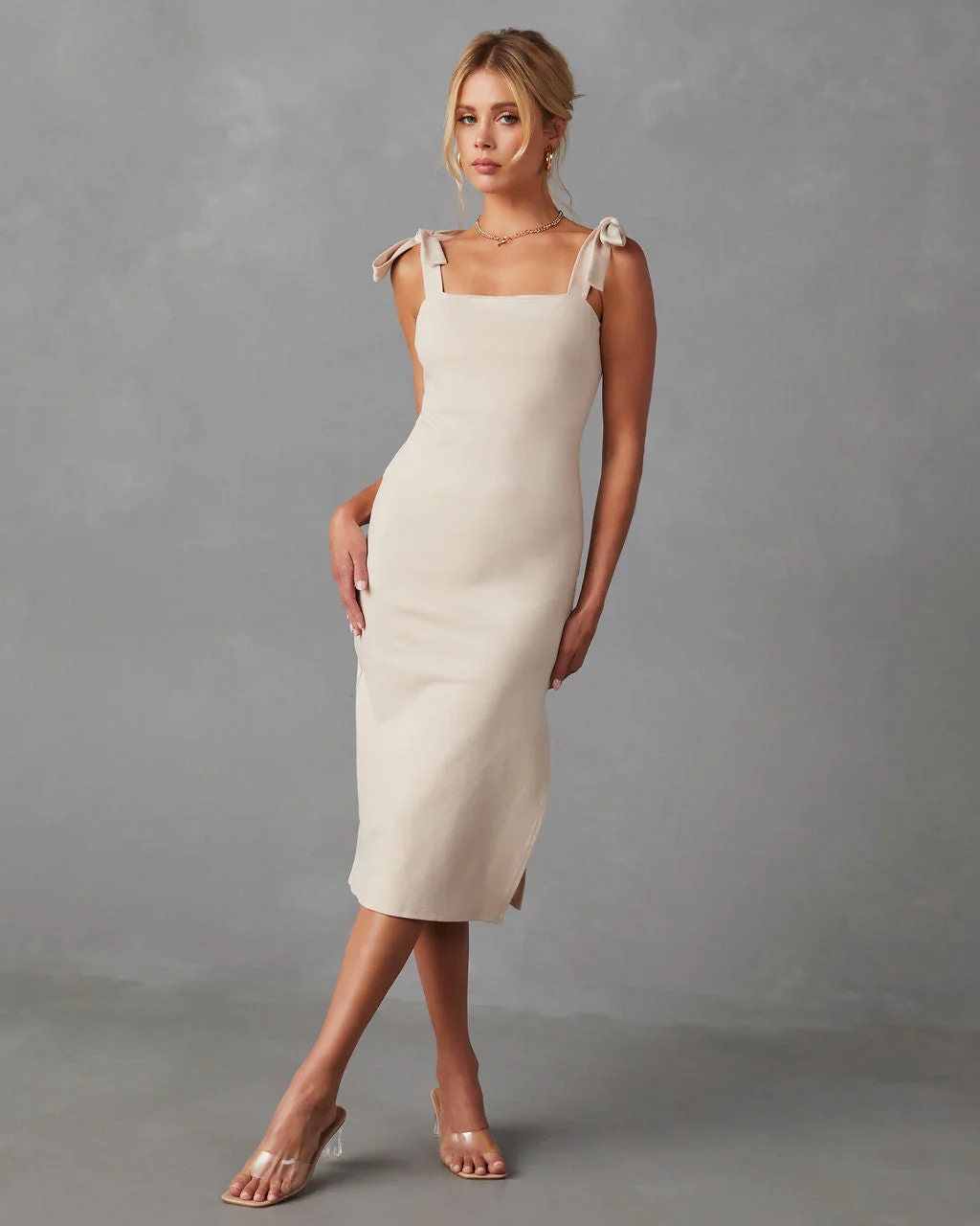 Fallon Shoulder Tie Midi Dress