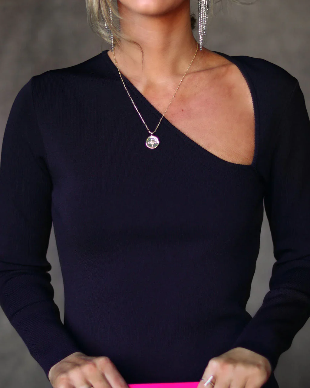 Jeanne Knit Asymmetrical Neck Mini Dress