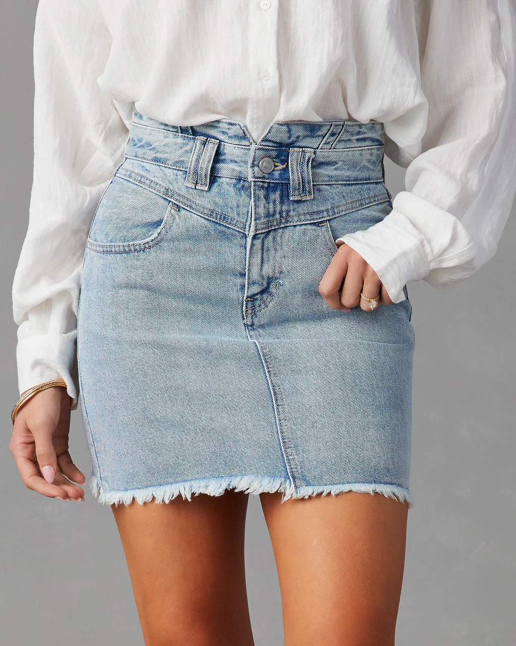 Karla Frayed Hem Denim Mini Skirt