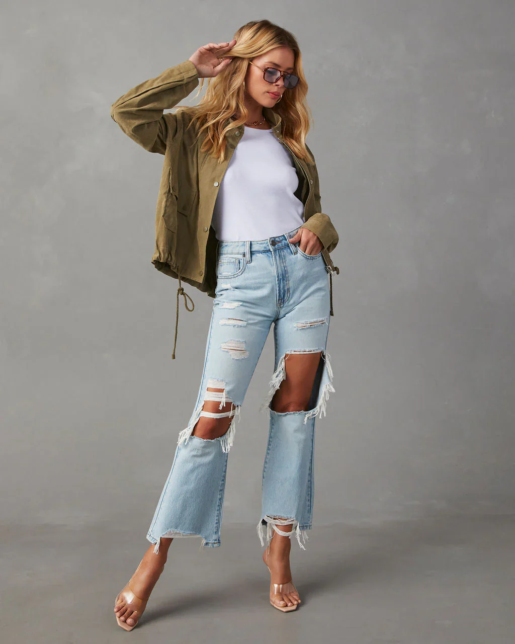 Canyon High Rise Distressed Crop Flare Denim