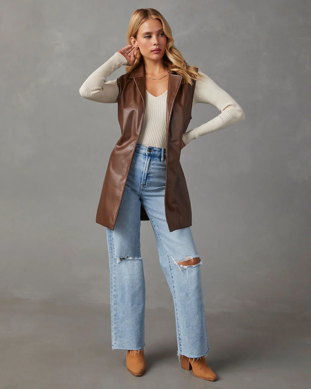 Im The Boss Faux Leather Tie Waist Vest