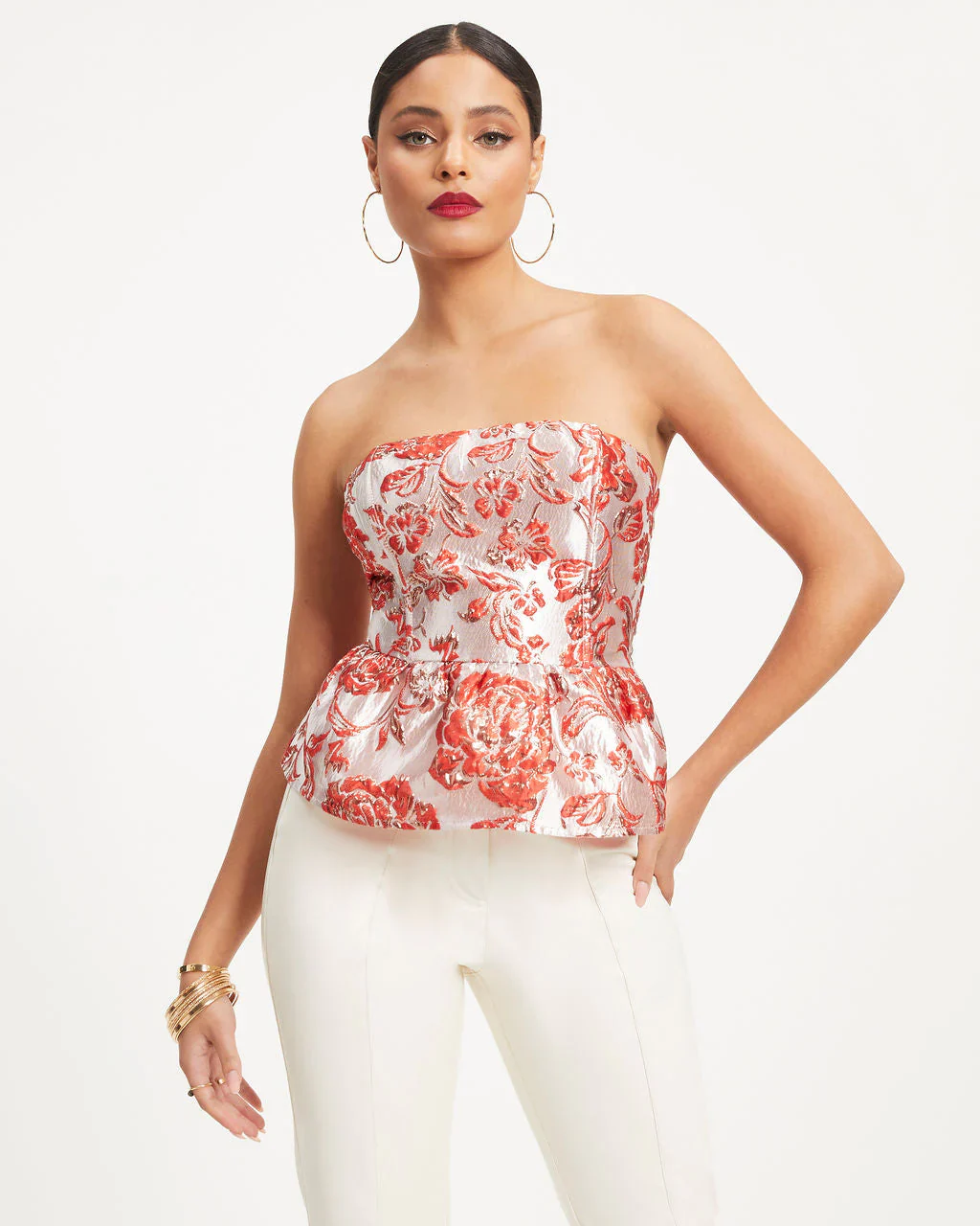 Dreaming Of Versailles Jacquard Strapless Peplum Top