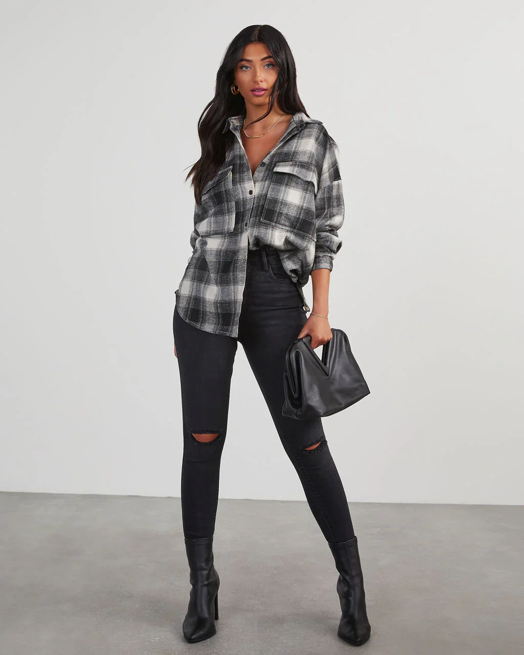 Petaluma Cotton Blend Plaid Button Down Top