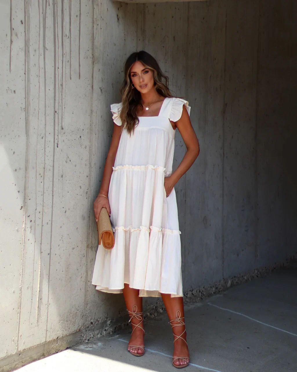 Mavien Ruffle Tiered Midi Dress