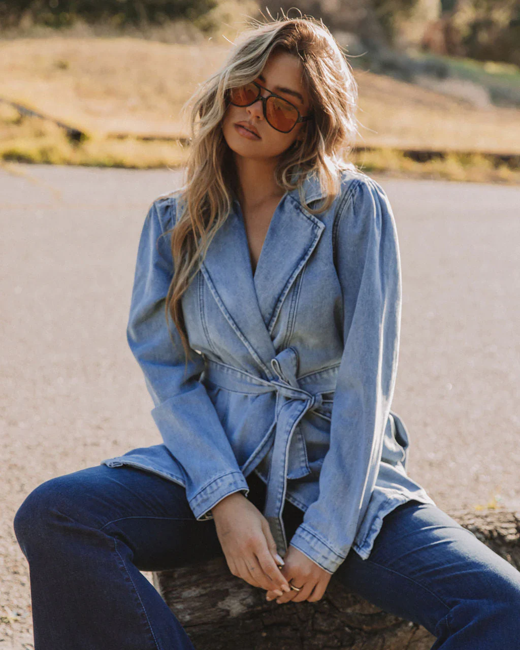 Cyrus Pocketed Waist Tie Denim Jacket