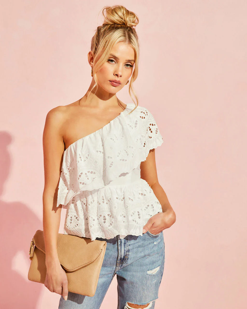 Casey Cotton Eyelet One Shoulder Top