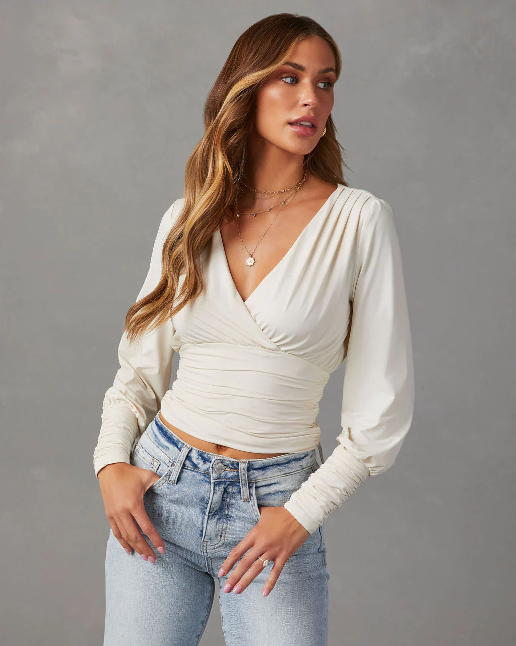 Myers Draped V-Neck Long Sleeve Top