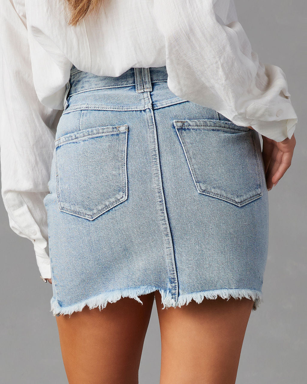 Karla Frayed Hem Denim Mini Skirt