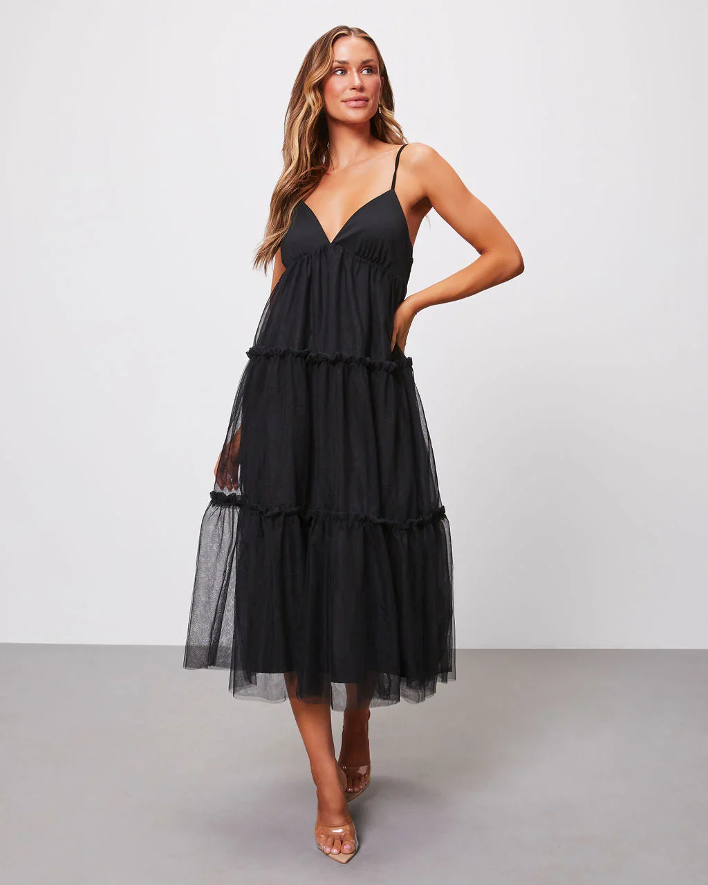 Midnight Glamour Tulle Midi Dress