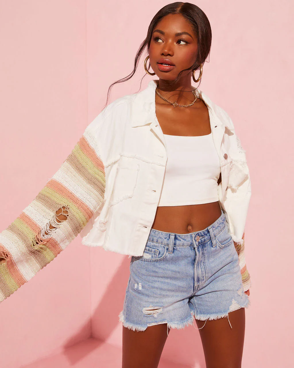 Hotline Cropped Knit Contrast Jacket