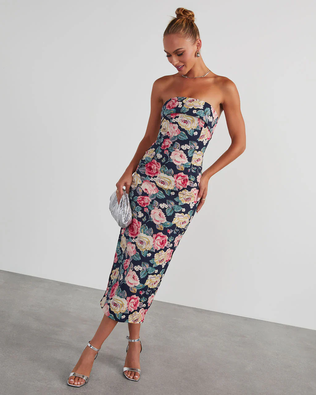 RSVP Yes Strapless Floral Midi Dress
