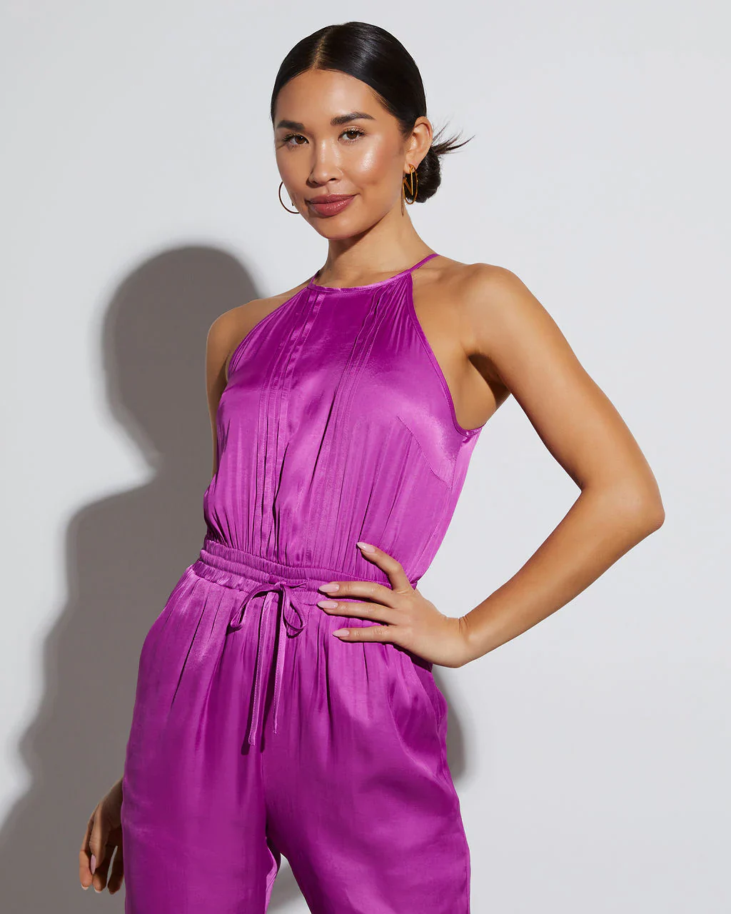 Monelle Satin Drawstring Waist Jumpsuit