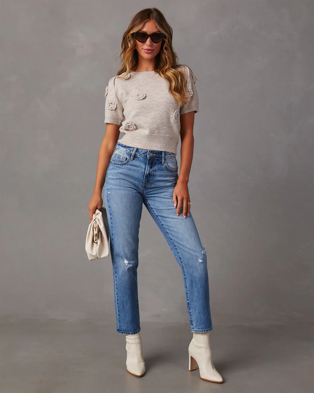 Fall Rosette Short Sleeve Sweater Top