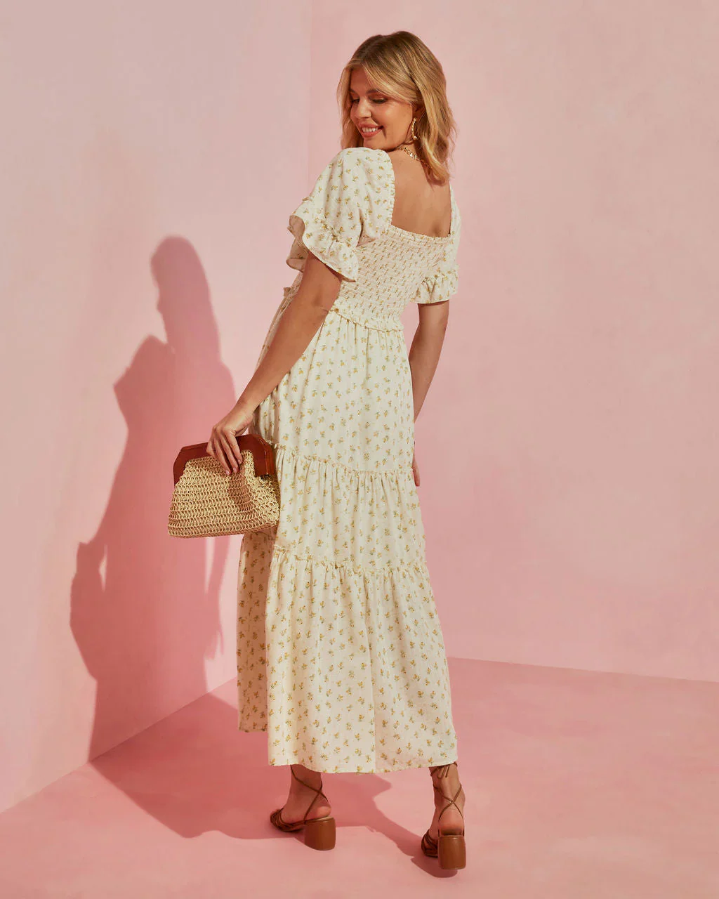 Sweetest One Floral Smocked Cotton Blend Maxi Dress